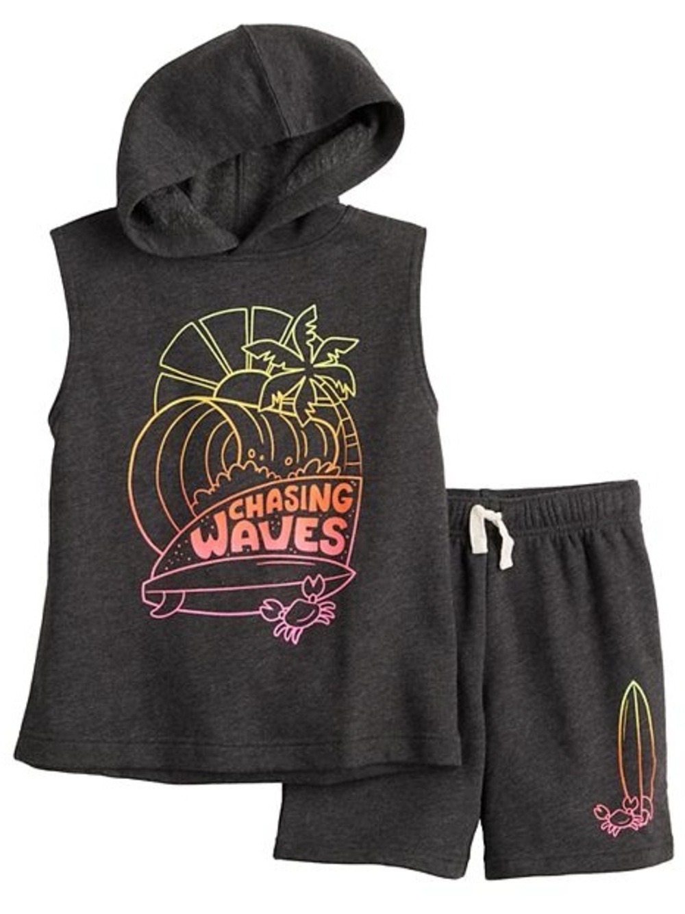 jumping beans Black Sleeveless Hooded Tank with Neon Surf Graphic